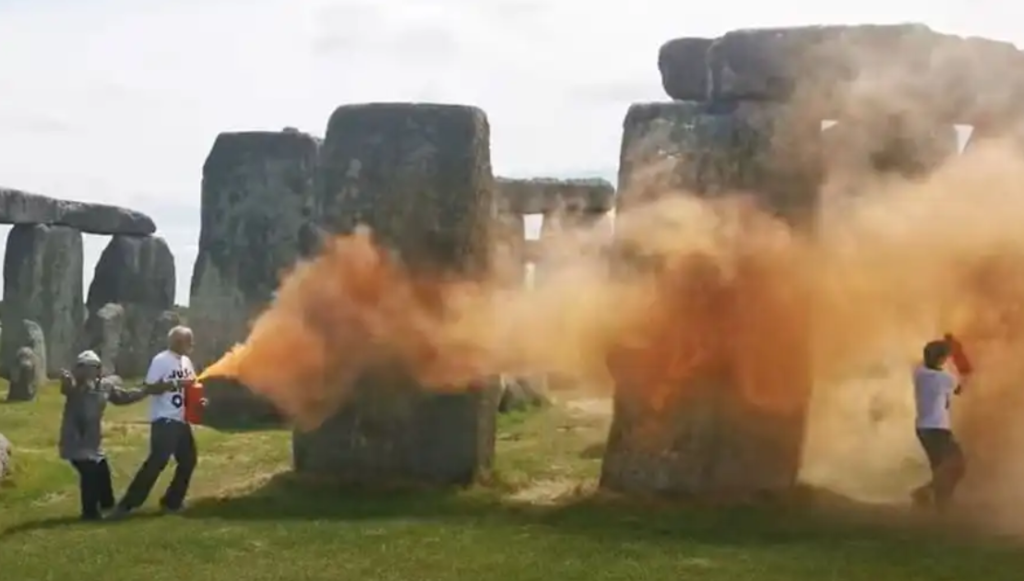 Two Arrested After Just Stop Oil Activists Paint Stonehenge Orange